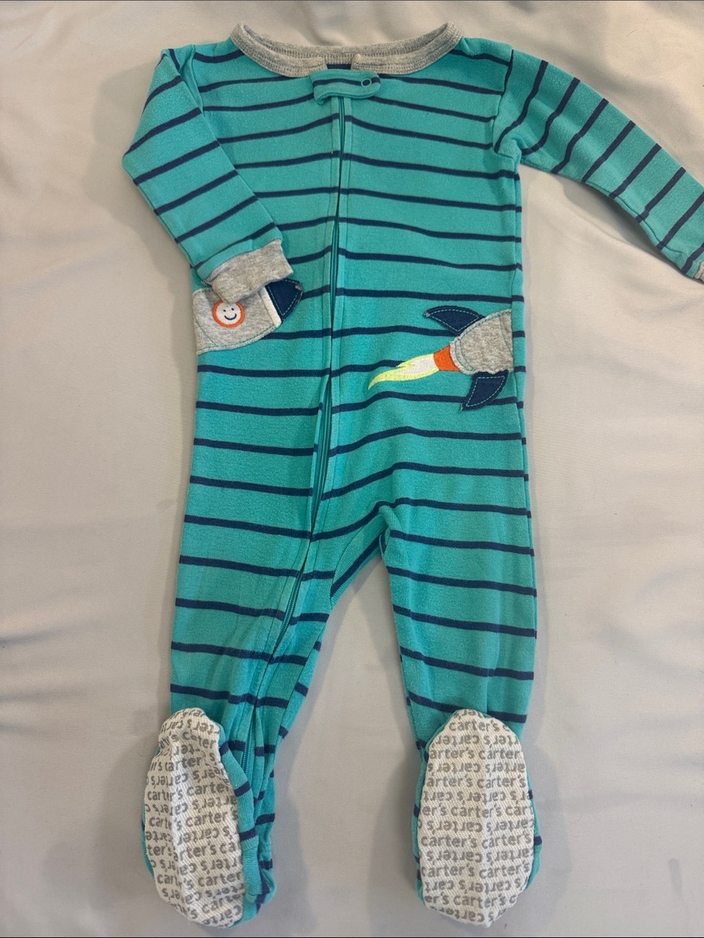 Carter's Teal & Navy Striped Rocket Footed One-Piece